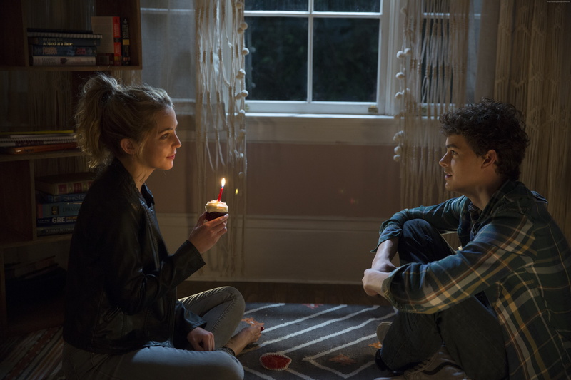 two people, indoors, sitting, young adult, women, 5k, positive emotion, flame, casual clothing, togetherness, candle, lifestyles, Israel Broussard, Happy Death Day