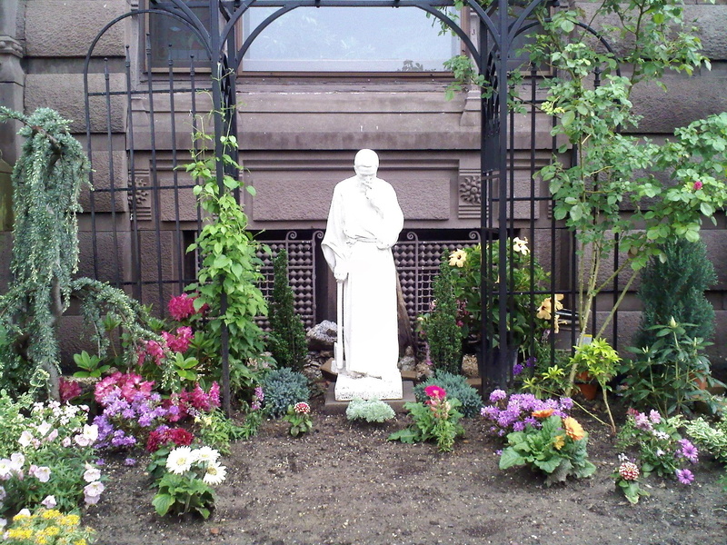 statue, prayer, garden, flowers, saint, sanctuary, 3d and abstract, 1080P