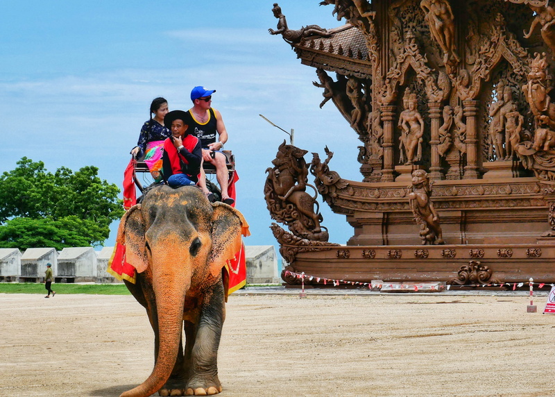 elephant, sanctuary or truth, people, outdoor, women, statue, travel, domestic animals, 2K, holiday, art and craft, sculpture, domestic, leisure activity