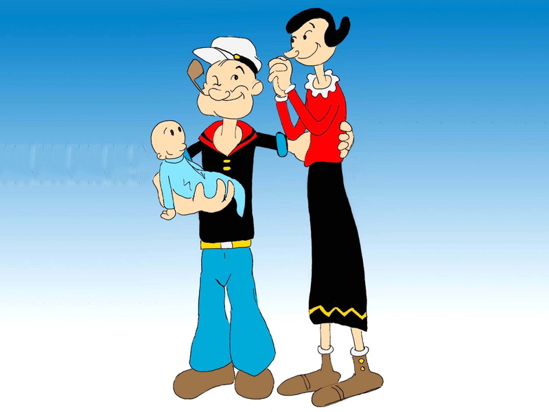 people, holding, standing, men, TV Show, childhood, two people, sky, nature, child, Popeye, happiness, adult, celebration, smiling, emotion, togetherness