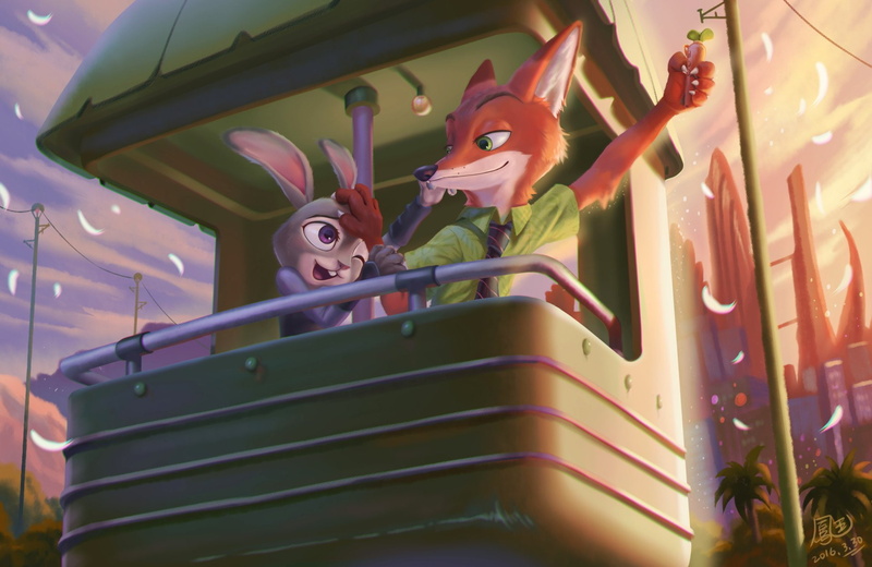 Fox, Movie, 1080P, Zootopia, Sunset, Judy Hopps, Bunny, Nick Wilde