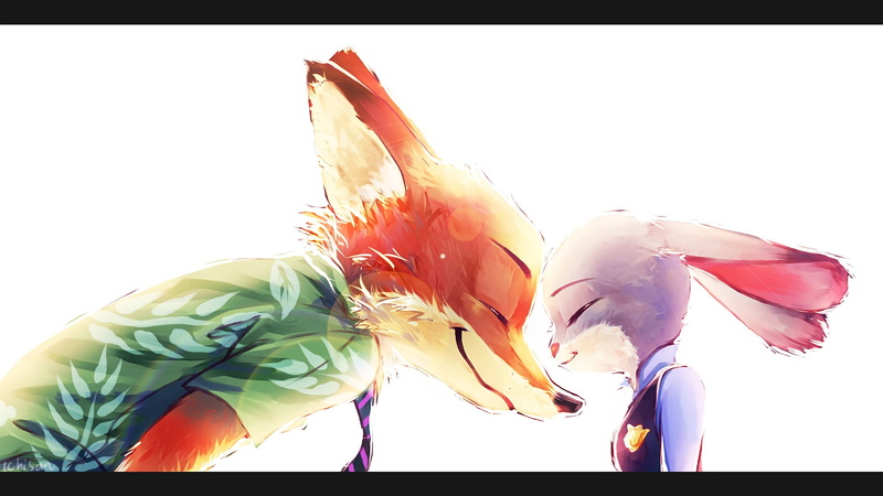 Judy Hopps, Nick Wilde, petal, 1080P, white background, indoors, animal, transfer print, group of animals, animal themes, no people, flower, auto post production filter