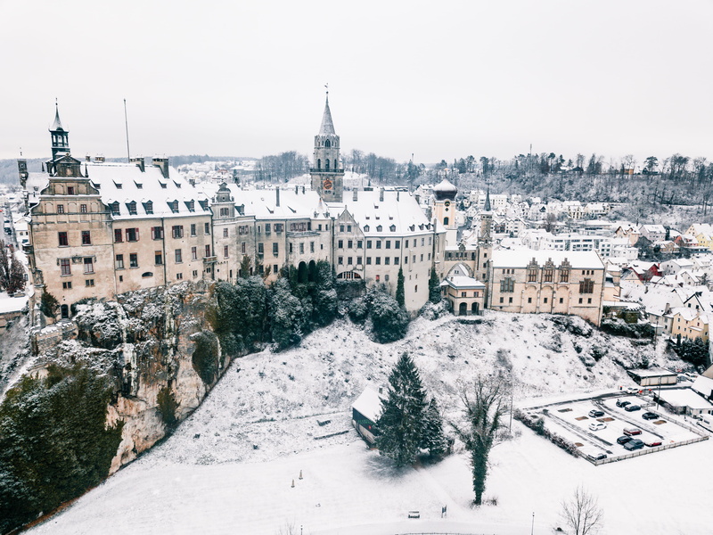built structure, vacation, cold, architecture, cold temperature, schloss, tree, covering, residential district, winter, holiday, sigmaringen, white color