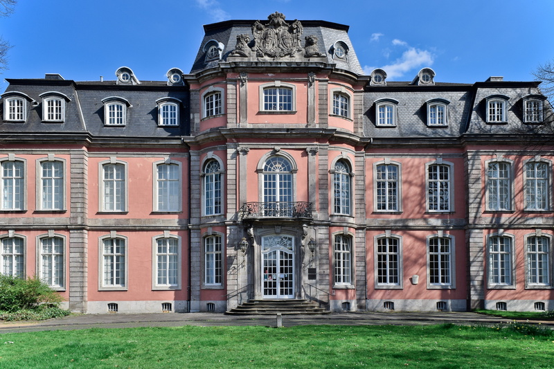 facade, nature, grass, historically, fairy castle, window, arch, place of worship, city, pink, 5K, built structure, düsseldorf, low angle view, baroque