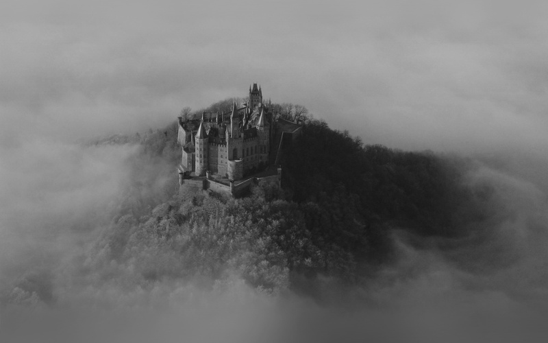 dark, outdoors, built structure, bw, scenics - nature, nature, land, cloud, cloud - sky, water, abandoned, 4K, day, dream, sky, high angle view, obsolete