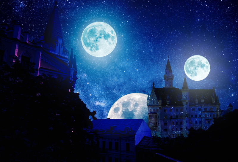 astronomy, space, moon surface, digital composite, 4K, night, built structure, space and astronomy, sky, fantasy, building, moon, star - space, religion