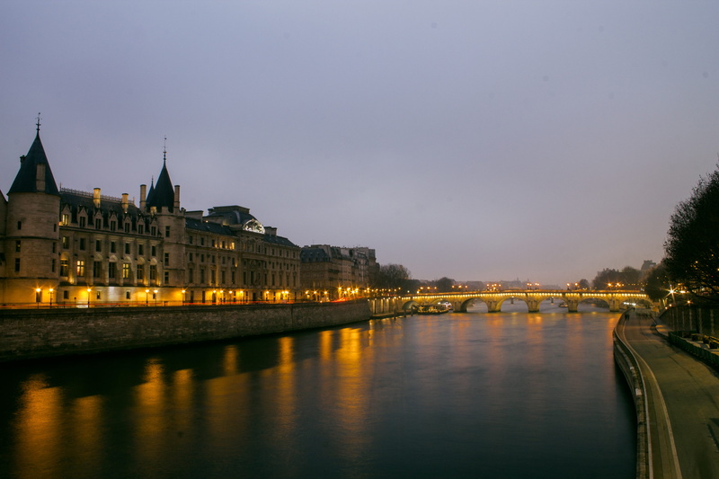 city, night, sky, river, castle, buildings, concrete, architecture, dawn, lights, promenade, mood, landmark, reflection, places of interest, evening, france