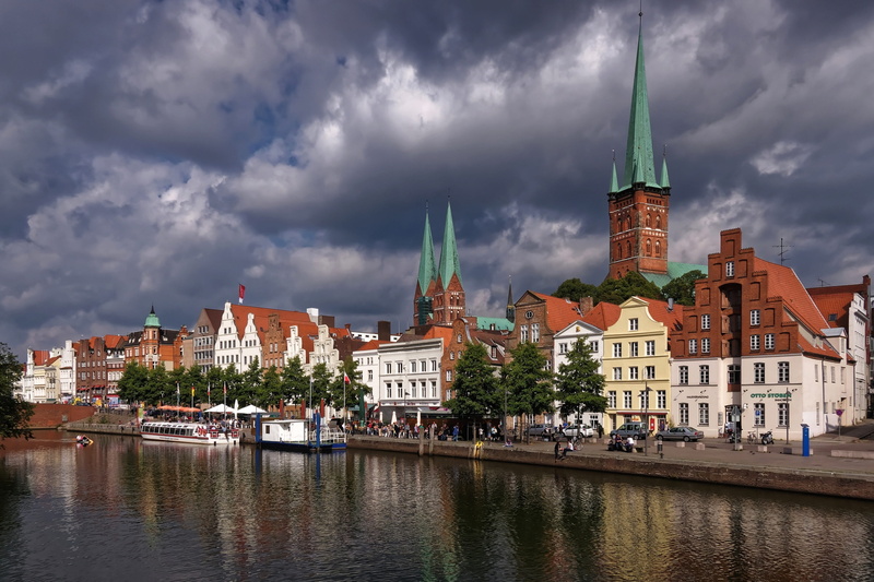 built structure, belief, vacations, spirituality, cityscape, nature, lübeck, canal, lighting, water, architecture, hanseatic city, travel, places of interest