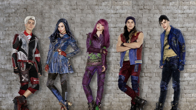 Jafar, beside, 2K, two, Maleficent, bricks, men, women, three, Descendants 2, standing, wall, musical, concrete, color, suits, assorted