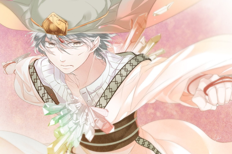jafar, hat, male, hair, 720P, short, magic, gray, knife, labyrinth, eyes, weapon, magi, roko, himuka