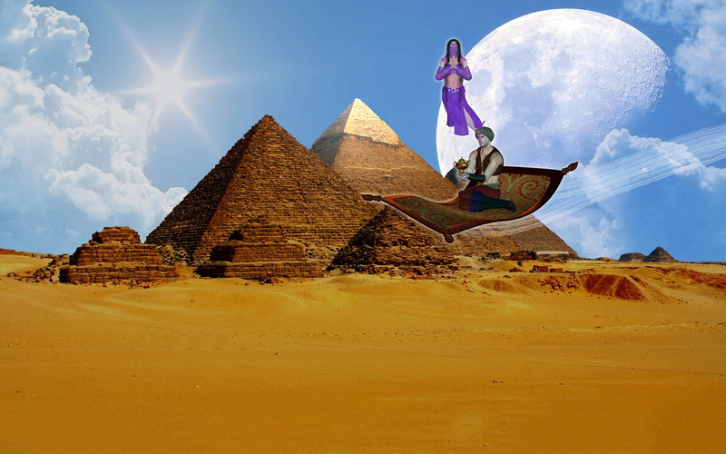 fairytale, blue, fairy tales, fairy tale world, sunlight, pyramid, magic, outdoors, mysticism, travel, travel destinations, flying carpet, aladin, landscape