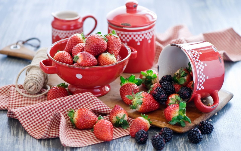 blackberry, 1080P, set, strawberry, tableware, berry