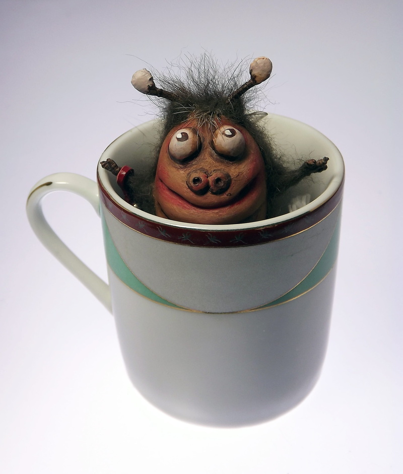 indoors, single object, toy, little, fun, one animal, 2K, figurine, creativity, game, cup, still life, humor, studio shot, close-up, small, no people