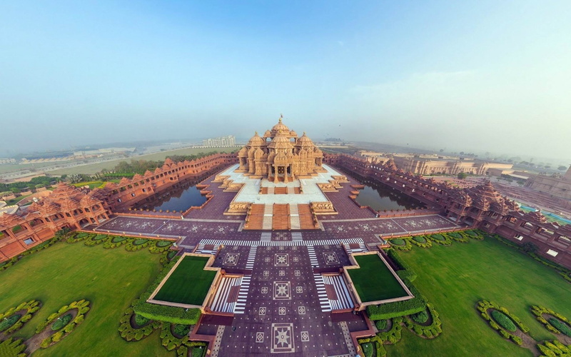 city, outdoors, built structure, temple, high angle view, hd, copy space, architecture, 1080P, cities, building, day, history, plant, sky, nature