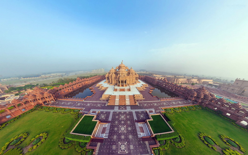 clear sky, akshardham, illustration, landscape, city, architecture, travel destinations, day, nature, outdoors, sky, the past, plant, building, built structure