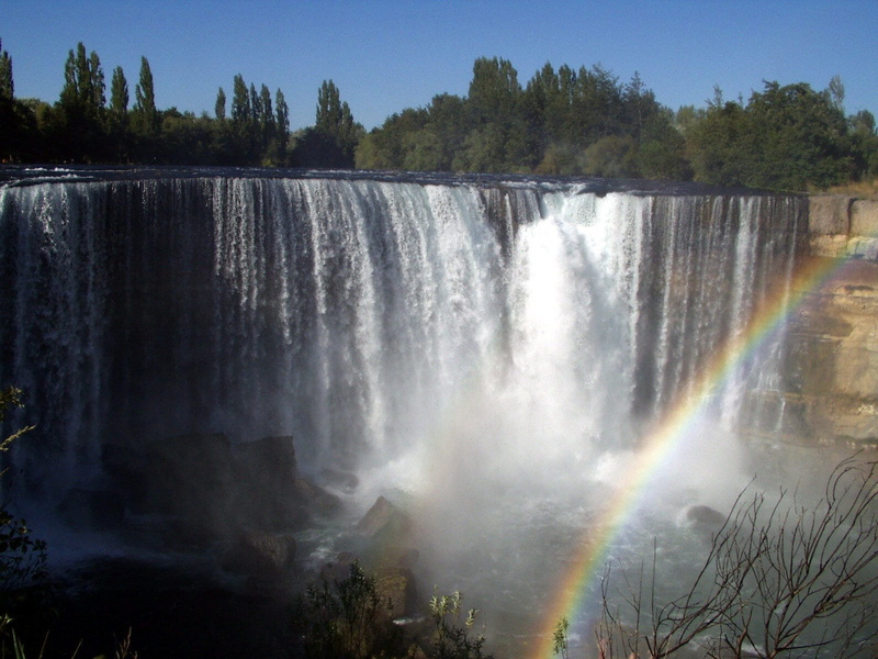 waterfall, power, power in nature, flowing, scenics - nature, water, rainbow, spray, tree, long exposure, daytime, water masses, tourism, río de la laja