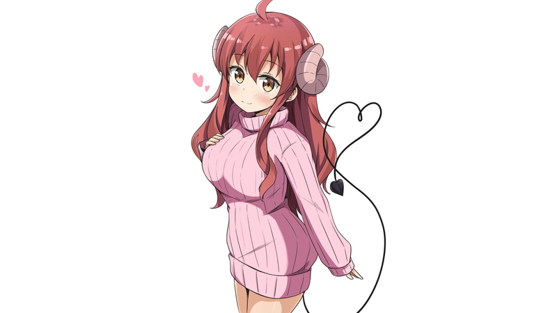 anime, demon girl, Machikado Mazoku, Yoshida Yuuko, anime girls, white background, 2K