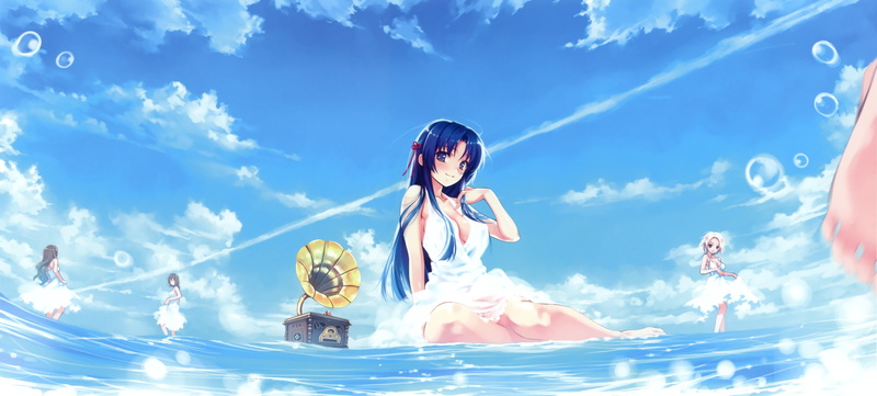 4K, Nakano Hinata, Tsuyazaki Kokage, clouds, Hanami Mariya, Koga Sayoko, Deep Blue Sky and Pure White Wings, beach