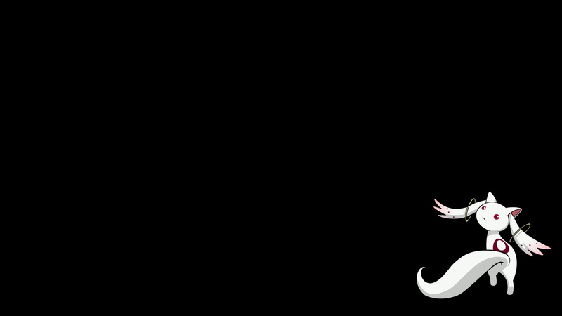 sky, anime, studio shot, no people, black background, human representation, indoors, 1080P, low angle view, Kyuubey, mammal, Mahou Shoujo Madoka Magica