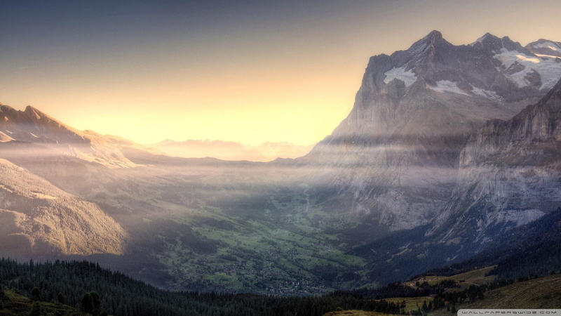 nature and landscapes, mountains, 1080P, gorgeous, valley, mighty, villages, mountain, clouds