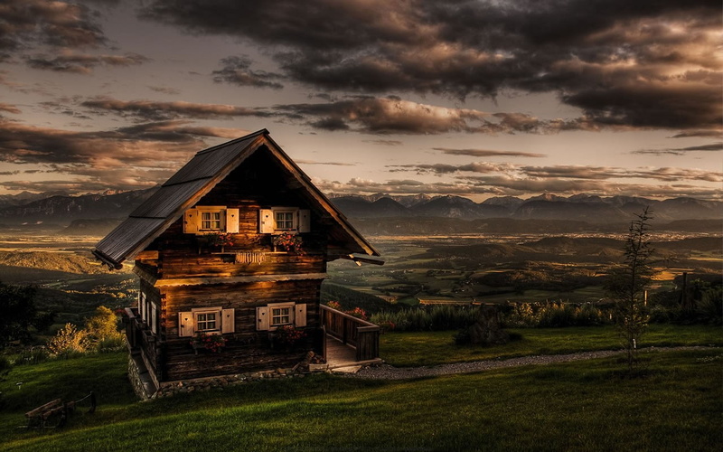 grass, architecture, outdoors, sunset, no people, cloud - sky, sky, building, building exterior, environment, scenics - nature, landscape, house, HDR, tranquility
