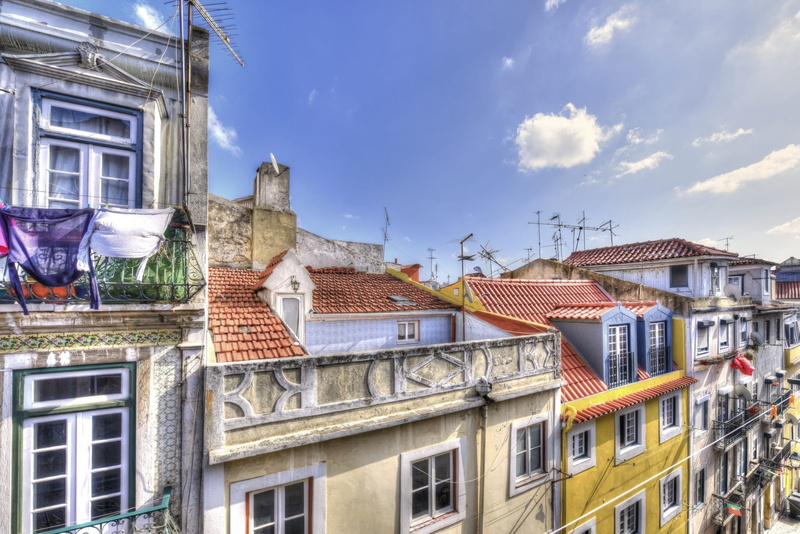 building, architecture, building exterior, communication, clouds, row house, nature, digital art, cityscape, apartment, bairro alto, low angle view, window