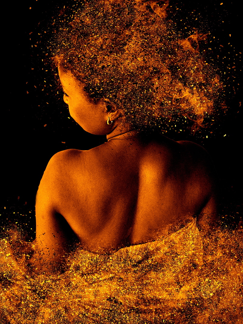 leisure activity, women, female, only women, painting, exotic, studio shot, shirtless, brown, human body part, 4K, close-up, black background, body, model