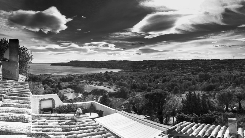 noir et blanc, etang de berre, mountain, scenics - nature, contraste, building exterior, etang, outdoors, built structure, tree, high angle view, environment