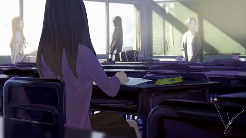 chair, classroom, education, seat, daily, indoors, empty, girls, sunlight, rear view, people, men, 1080P, window, school, in a row, day, real people, pixiv