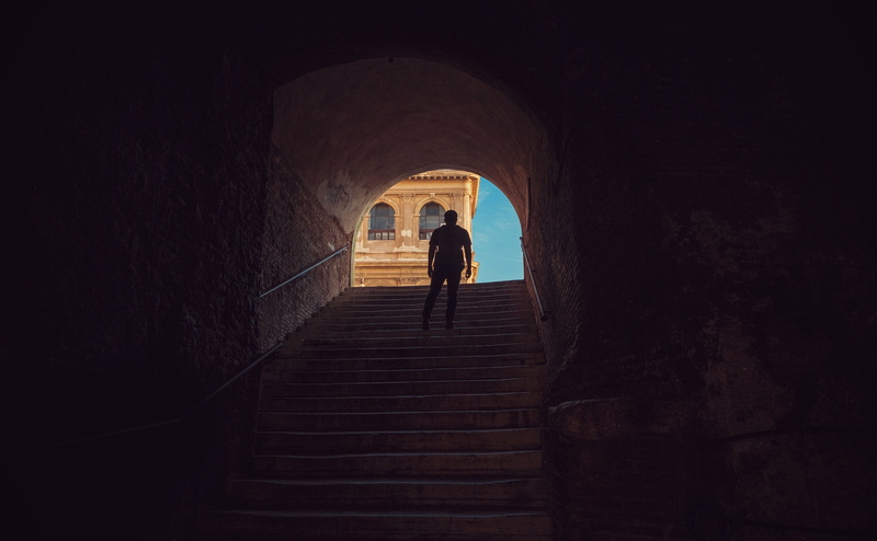 indoors, stairs, built structure, tunnel, steps, daytime, standing, travel, leaving, steps and staircases, tuneel, In the Shadows, architecture, famous Place