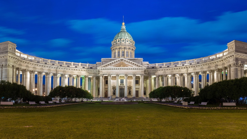 kazanskiy kafedralniy sobor, russia, spire, city, palace, dusk, architecture, history, government, building, outdoors, nature, grass, estate, classical architecture