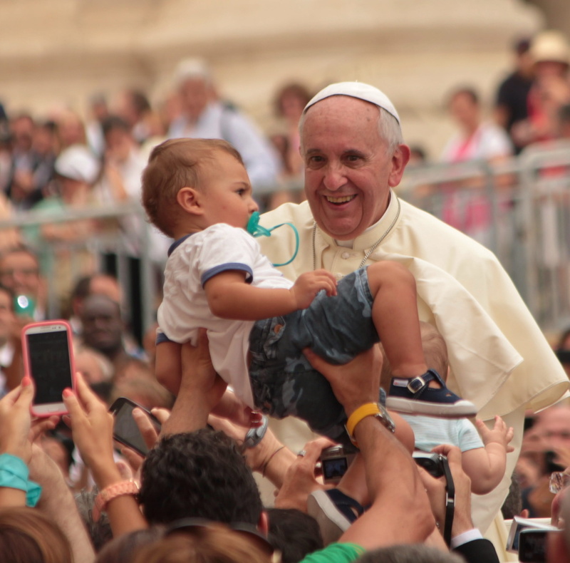francis, mobile phone, people, photography themes, real people, Religion, wireless technology, carrying, blessing of children, large group of people, togetherness