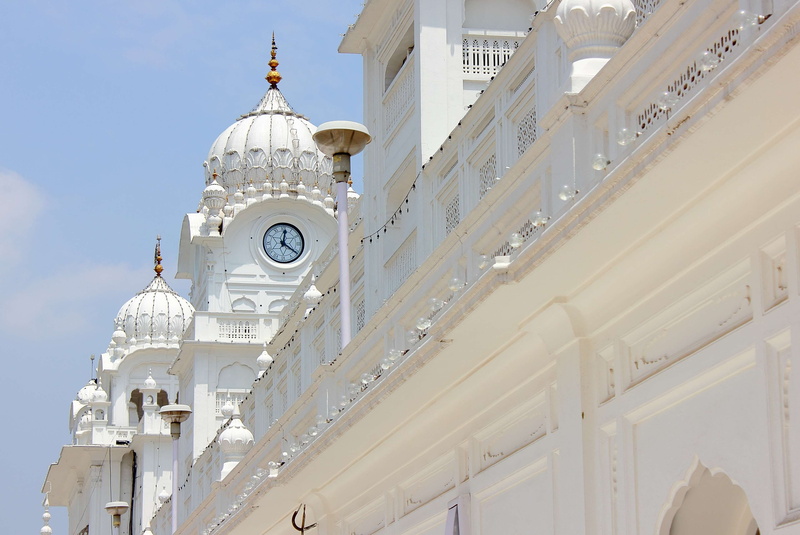 travel destinations, white, clock, tower, day, building exterior, dome, history, 4K, punjabi, spirituality, building, religion, india, travel, place of worship