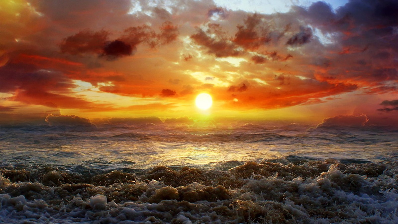 1080P, amazing, nice, waves, water, sunlight, natu, pretty, horizon, ocean, clouds, beautiful, sea, lake, sunset