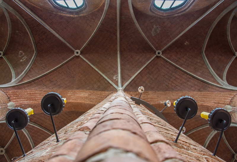 medieval, input device, architectural, binoculars, landmark, marktkirche, directly below, brick, history, tourism, travel, square, tower, metal, historic