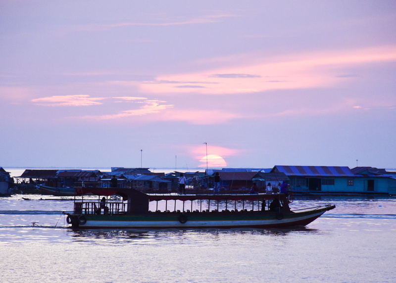 porch, watercraft, krong siem reap, nautical vessel, sky, no people, nature, moored, outdoors, sunset, rainforest, cloud - sky, floating village, passenger craft