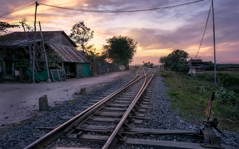 Cambodia, Railway, Dusk, 1080P, Village, House