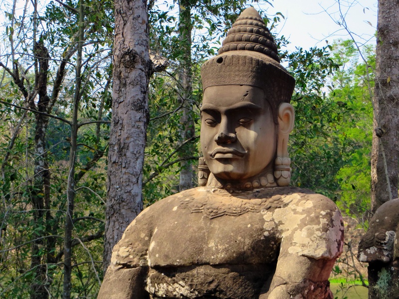 trunk, plant, human representation, tree trunk, guardian, sculpture, temple, solid, representation, angkor thom, craft, creativity, 4K, spirituality, male likeness