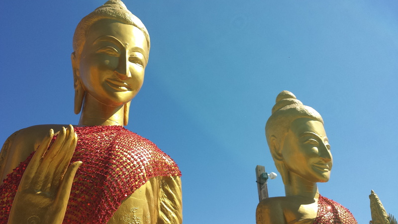 low angle view, human representation, male likeness, creativity, sky, craft, 4K, sculpture, cambodian, representation, stockton, belief, religion, gold colored