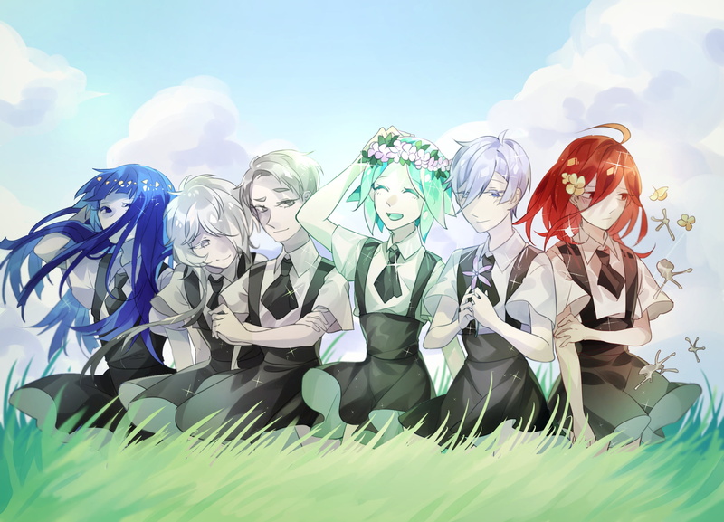 Phos (Houseki no Kuni), Lapis Lazuli (Houseki no Kuni), Antarcticite (Houseki no Kuni), 1080P, anime girls, Houseki no Kuni, anime, Cinnabar (Houseki no