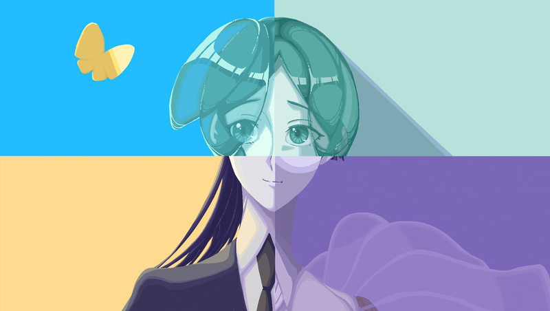 Houseki no kuni, anime, butterflies, Phos (Houseki no Kuni), 1080P, simple background