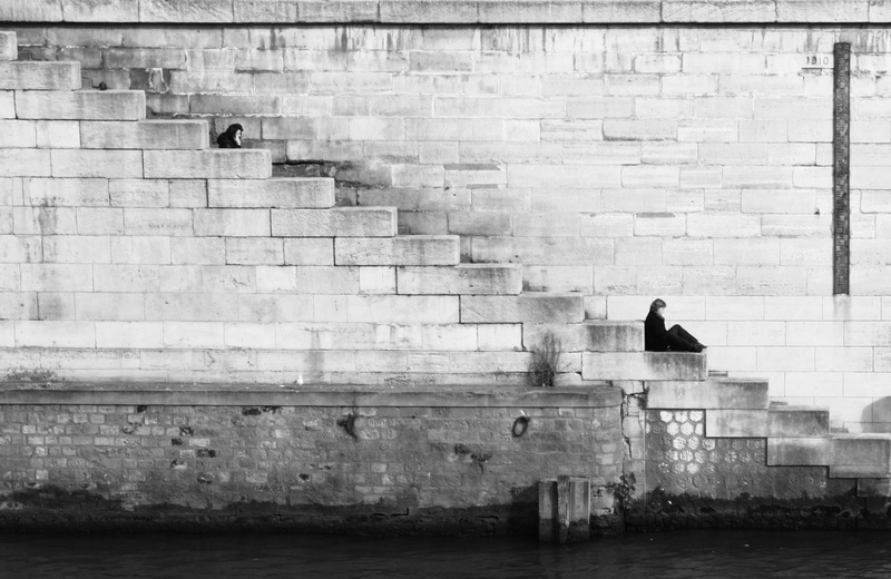 building, brick wall, real people, stair, building exterior, concrete, built structure, near, wall - building feature, water, adult, brick, full length