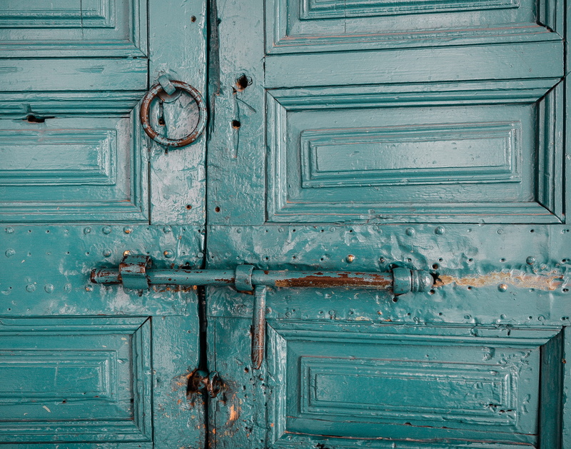 doorway, entrance, full frame, close-up, run-down, morocco, architecture, metal, protection, wood - material, safety, teal, 2K, marrakesh, no people, textured effect