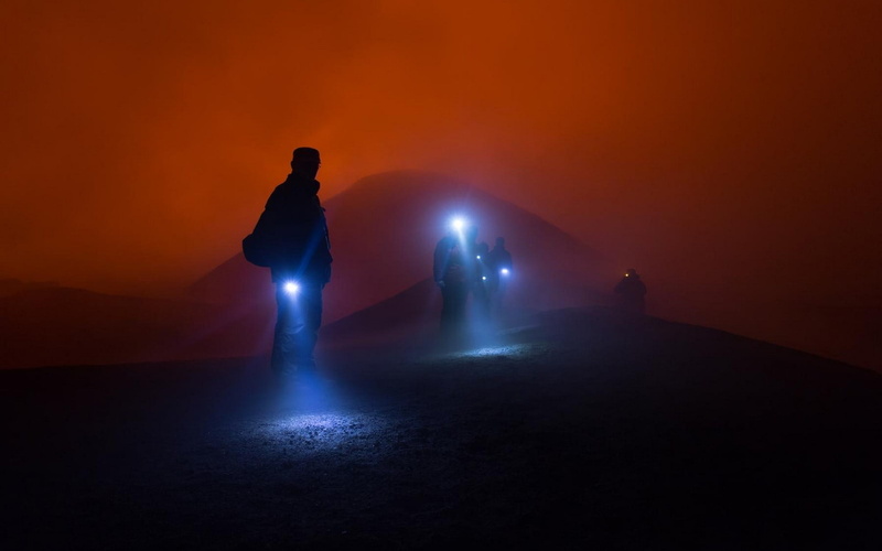 table, mist, 720P, lamp, transportation, Russia, hiking, evening, nature, orange color, lights, landscape, unrecognizable person, night, men, sky, standing