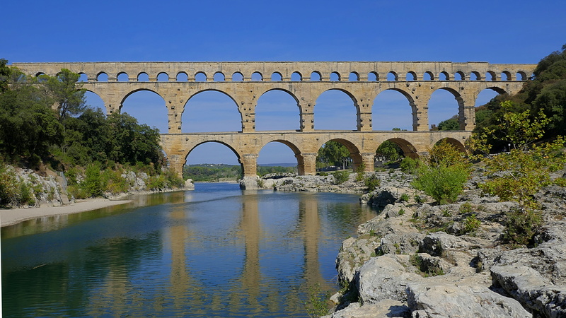 ancient, 5K, outdoors, sky, arched, roman, heritage, no people, tree, river, unesco, bridge - man made structure, Pont Du Gard, France, Roman, architectural column
