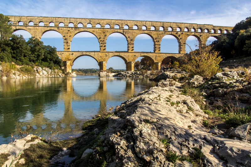 ancient, plant, aqueduct, arch bridge, bridge, day, sky, built structure, nature, connection, transportation, travel, france, history, arch, architecture