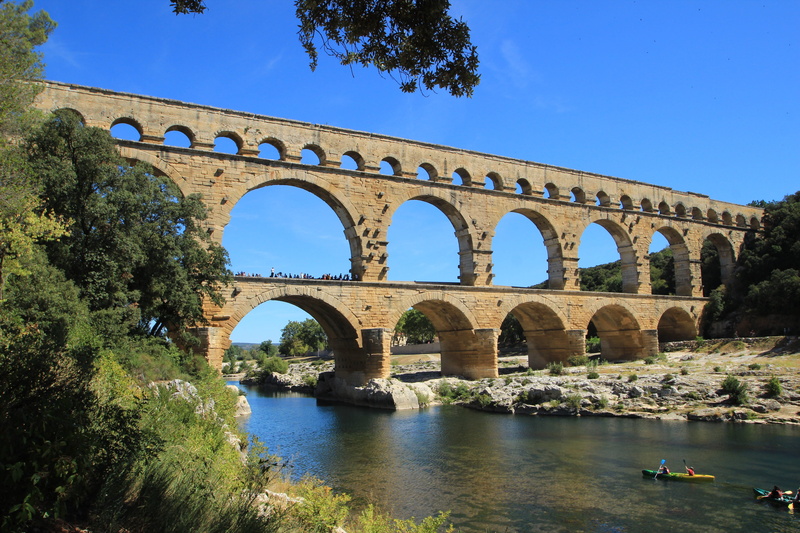 5K, travel destinations, roman, outdoors, pont du gard, transportation, arch, tree, france, provence, built structure, clear sky, plant, the past, low