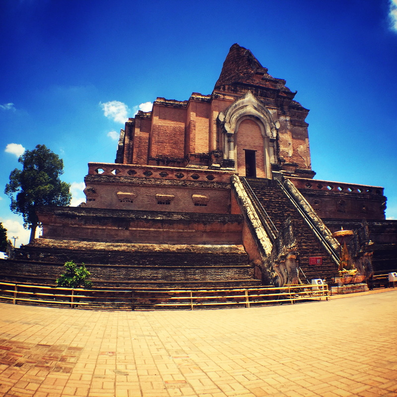 spirituality, place of worship, Thailand, the past, religion, nature, day, low angle view, building exterior, building, Wat Chedi Luang, staircase, history
