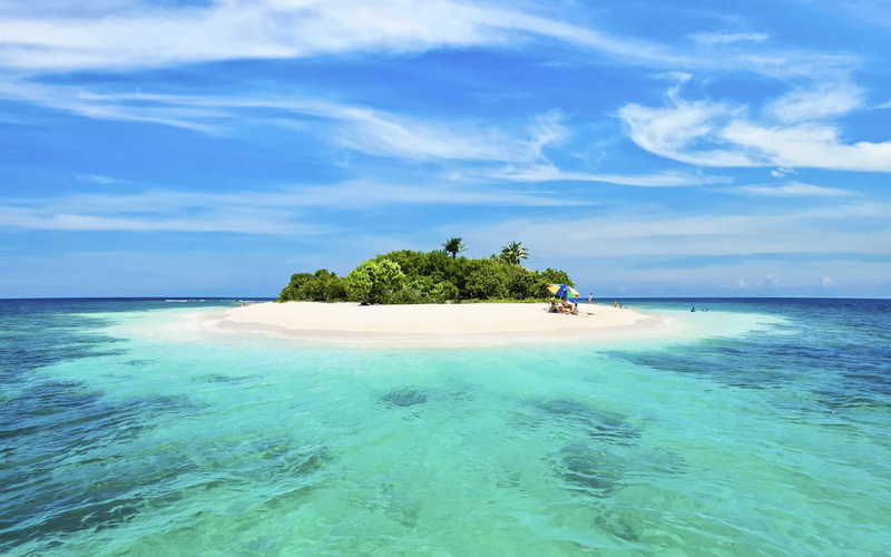 1080P, beach, nature, sky, island, blue sky, clouds, landscape, blue, sea