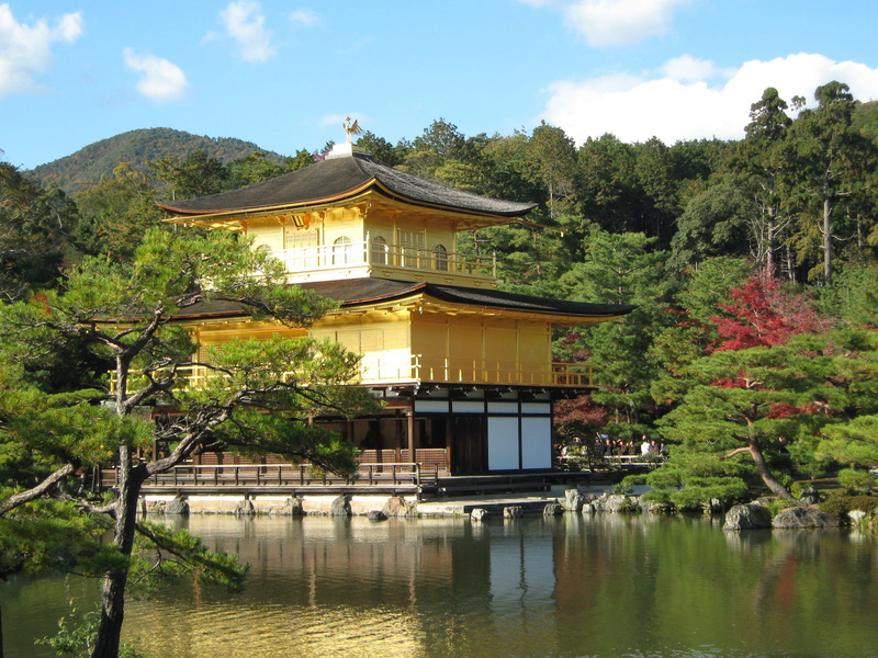 outdoors, kyoto, nature, japan, Kinkakuji, building, sky, tree, built structure, water, spirituality, religion, place of worship, plant, famous, Japan